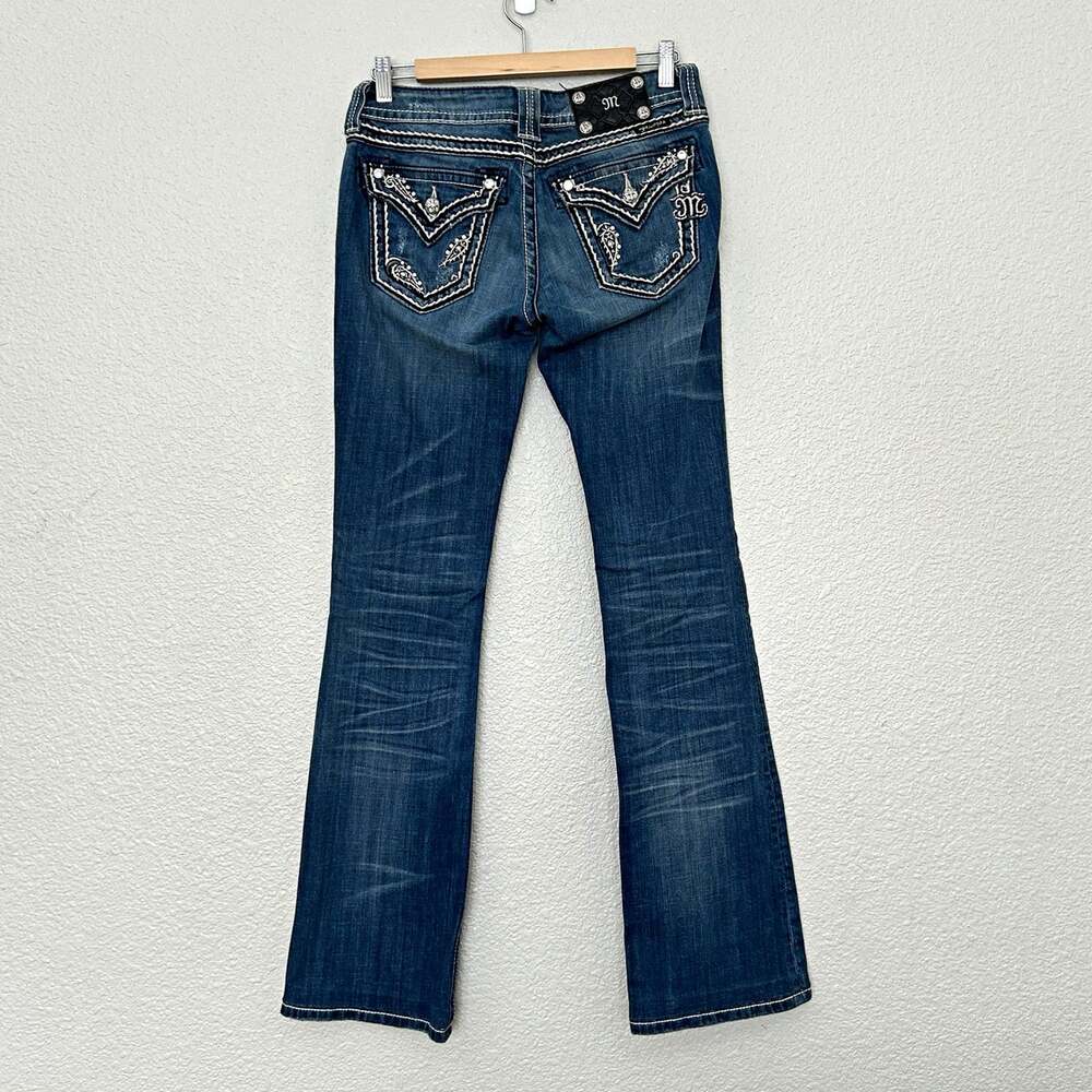 Miss Me Women's Bootcut Jeans Medium Wash Embellished Rhinestone Stretch Size 27